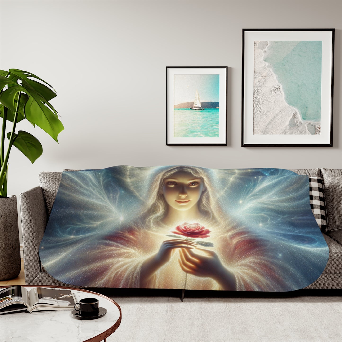 Sherpa Blanket, Angel with a Rose Design