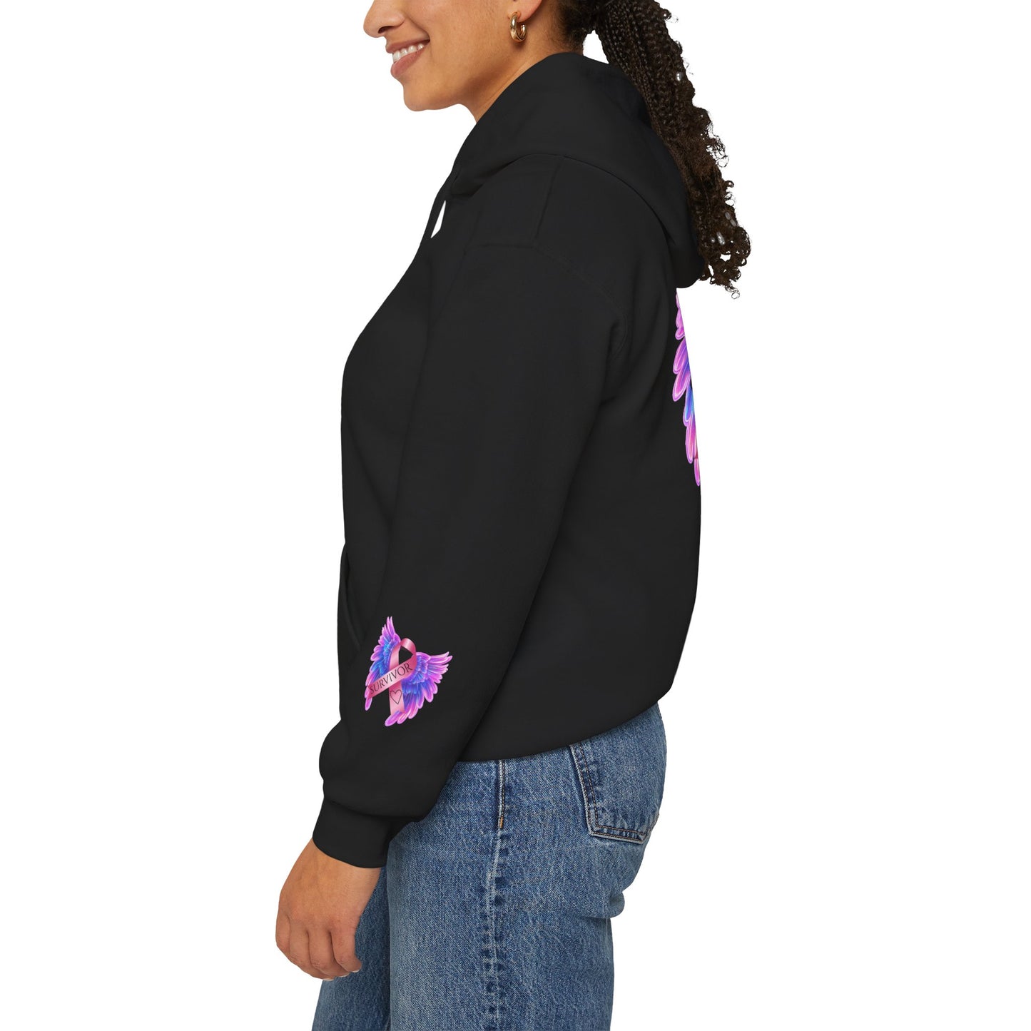 Breast Cancer Ribbon Angel Wings Hoodie, Awareness Pullover