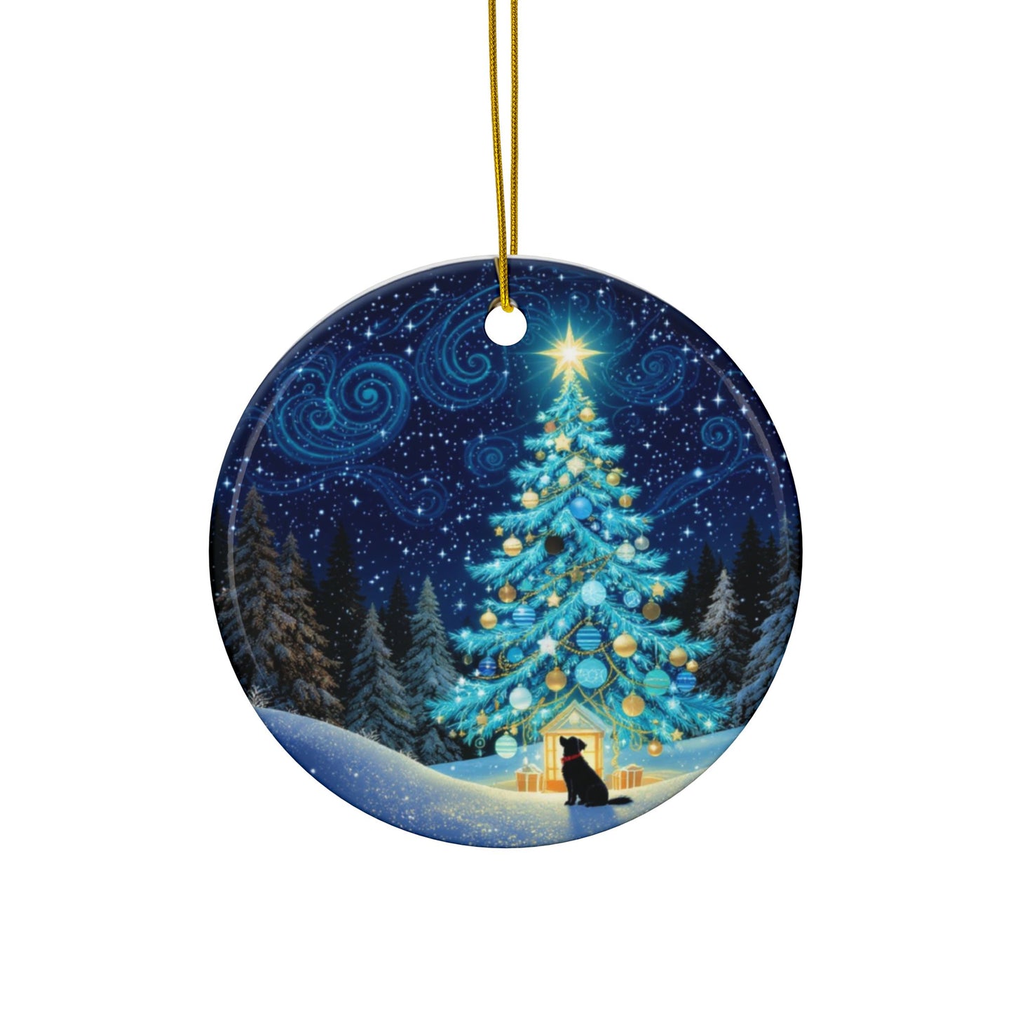 Ceramic Ornaments - Christmas Tree and Dog Winter Scene