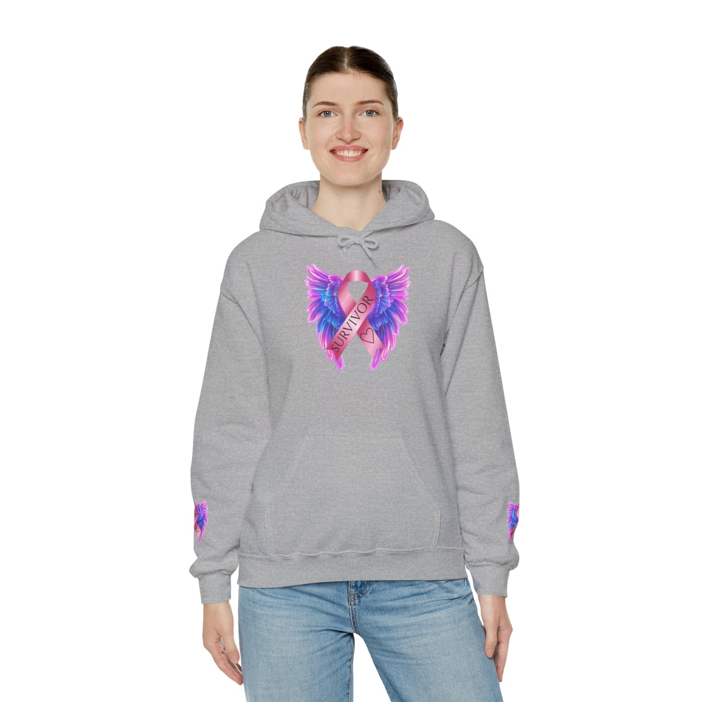 Breast Cancer Ribbon Angel Wings Hoodie, Awareness Pullover