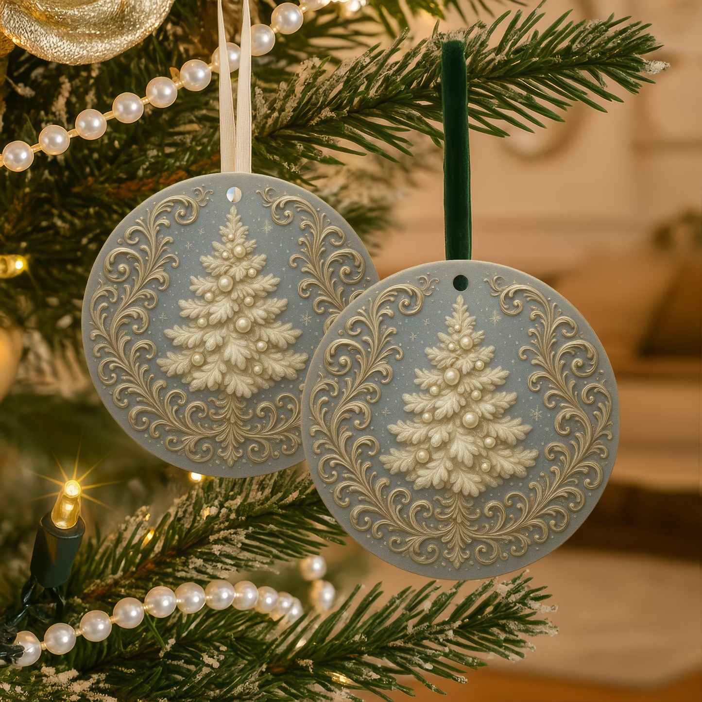 Elegant Christmas Tree Ceramic Ornaments, Holiday Decor, Gift for Friends and Family, Tree Decorations, Personalized Keepsake