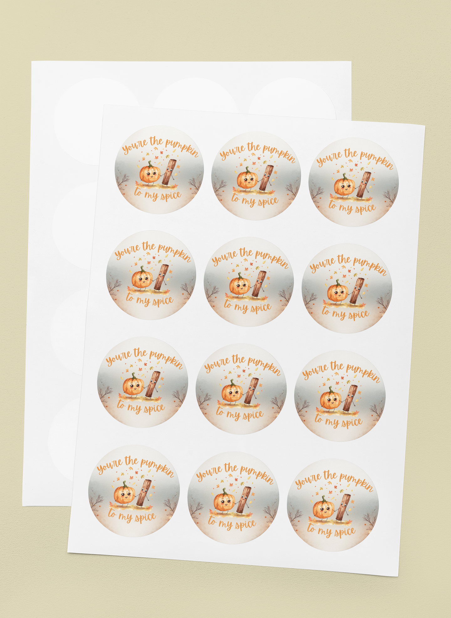 Fall-Themed Square Stickers, Cute Pumpkin and Cinnamon Stick Design – Perfect for Autumn Decor, Scrapbooking, Gifts, and Laptop Accessories