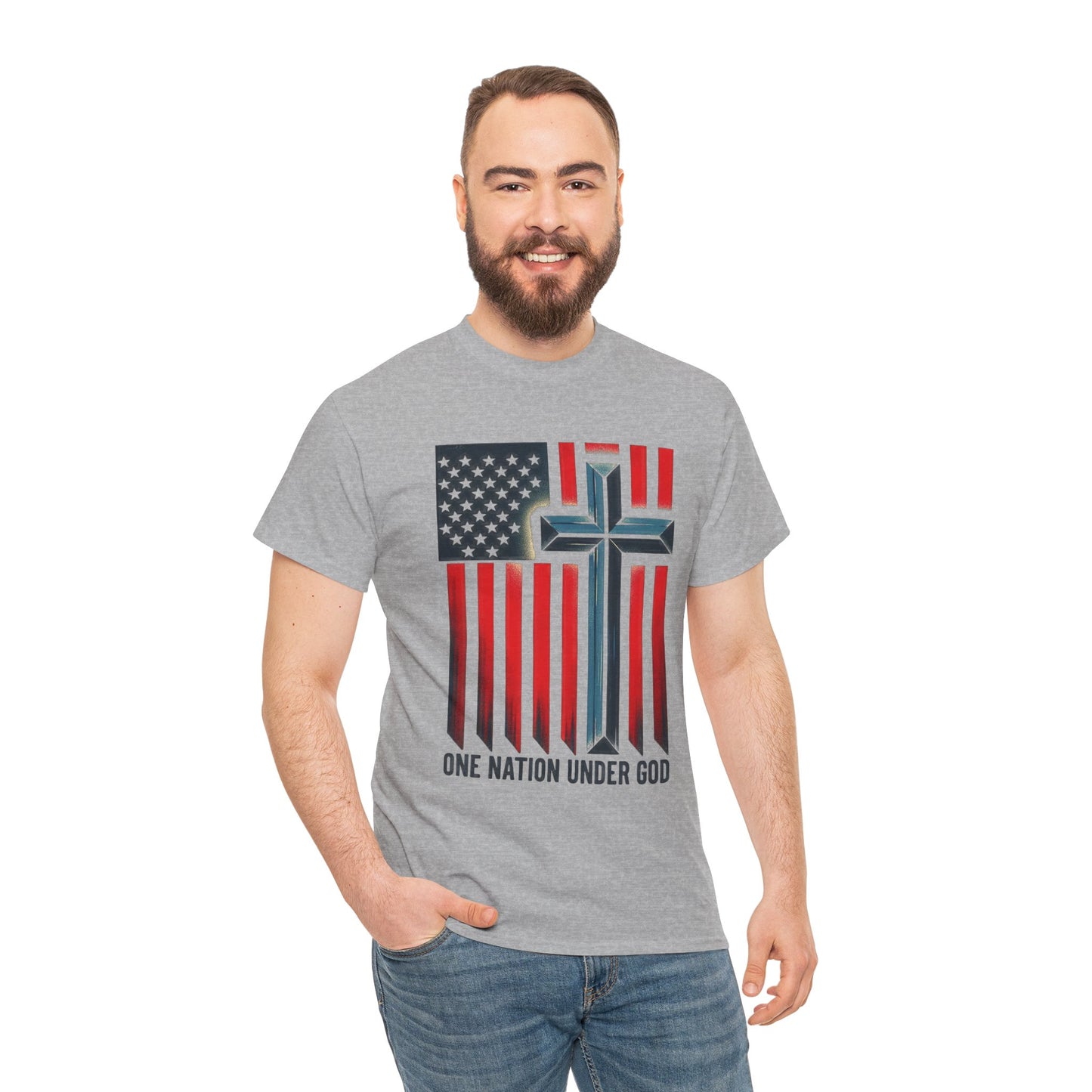 Patriotic Cross T-Shirt — "One Nation Under God" American Flag Tee