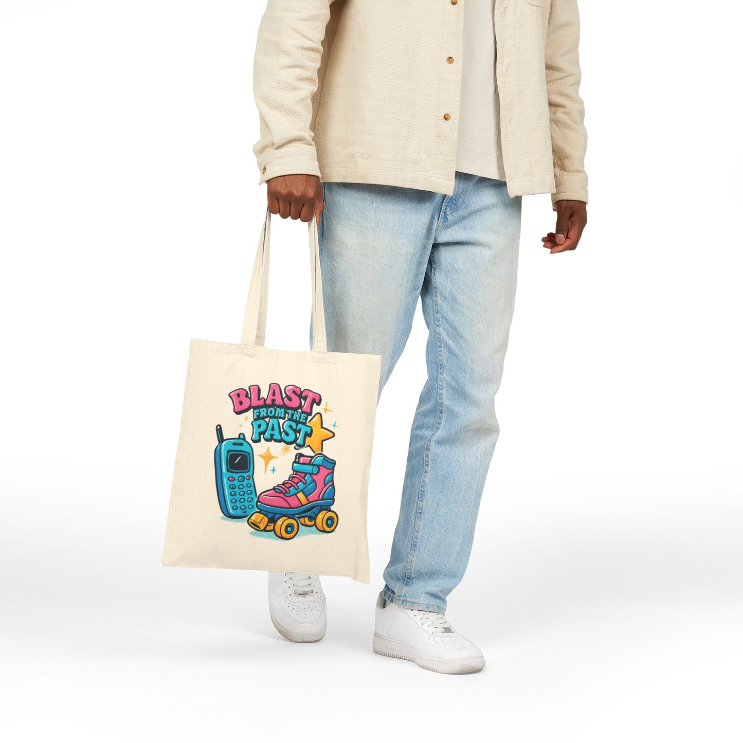 Tote Bag - Retro Roller Skates and Cordless Phone Design