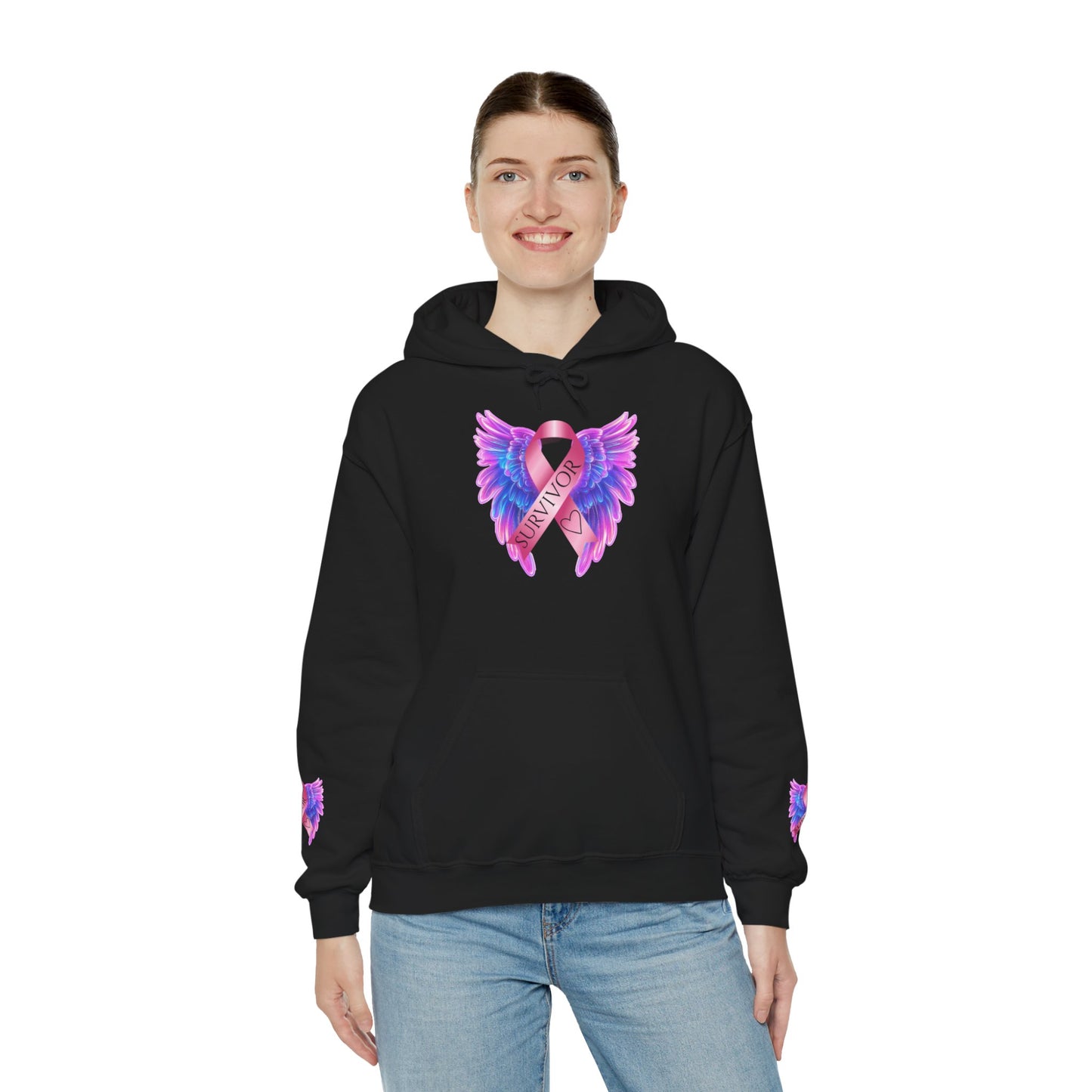 Breast Cancer Ribbon Angel Wings Hoodie, Awareness Pullover