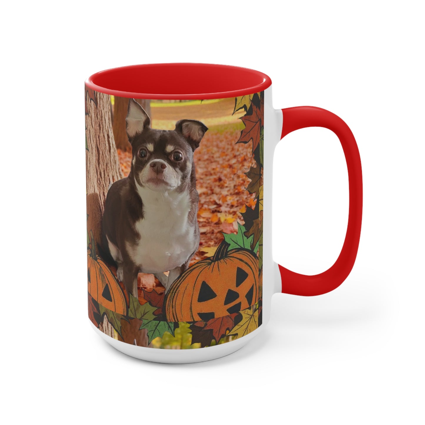 Autumn Pet-Themed Accent Mug | Cute Dog & Pumpkin Design, Fall Coffee Cup, Gift for Pet Lovers, Halloween Decor, Cozy Tea Mug