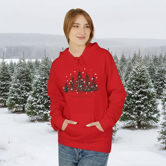 Cozy Forest Winter Hoodie with Snowflakes