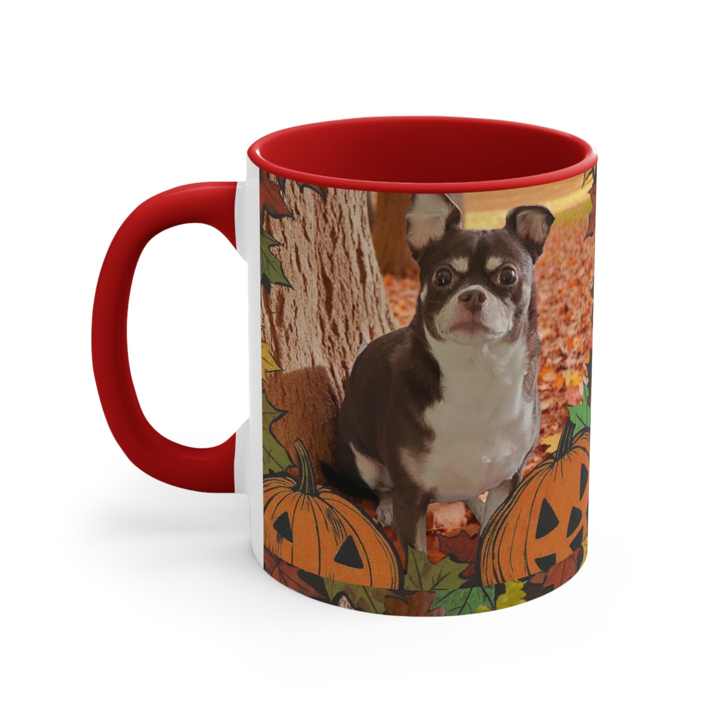 Autumn Pet-Themed Accent Mug | Cute Dog & Pumpkin Design, Fall Coffee Cup, Gift for Pet Lovers, Halloween Decor, Cozy Tea Mug