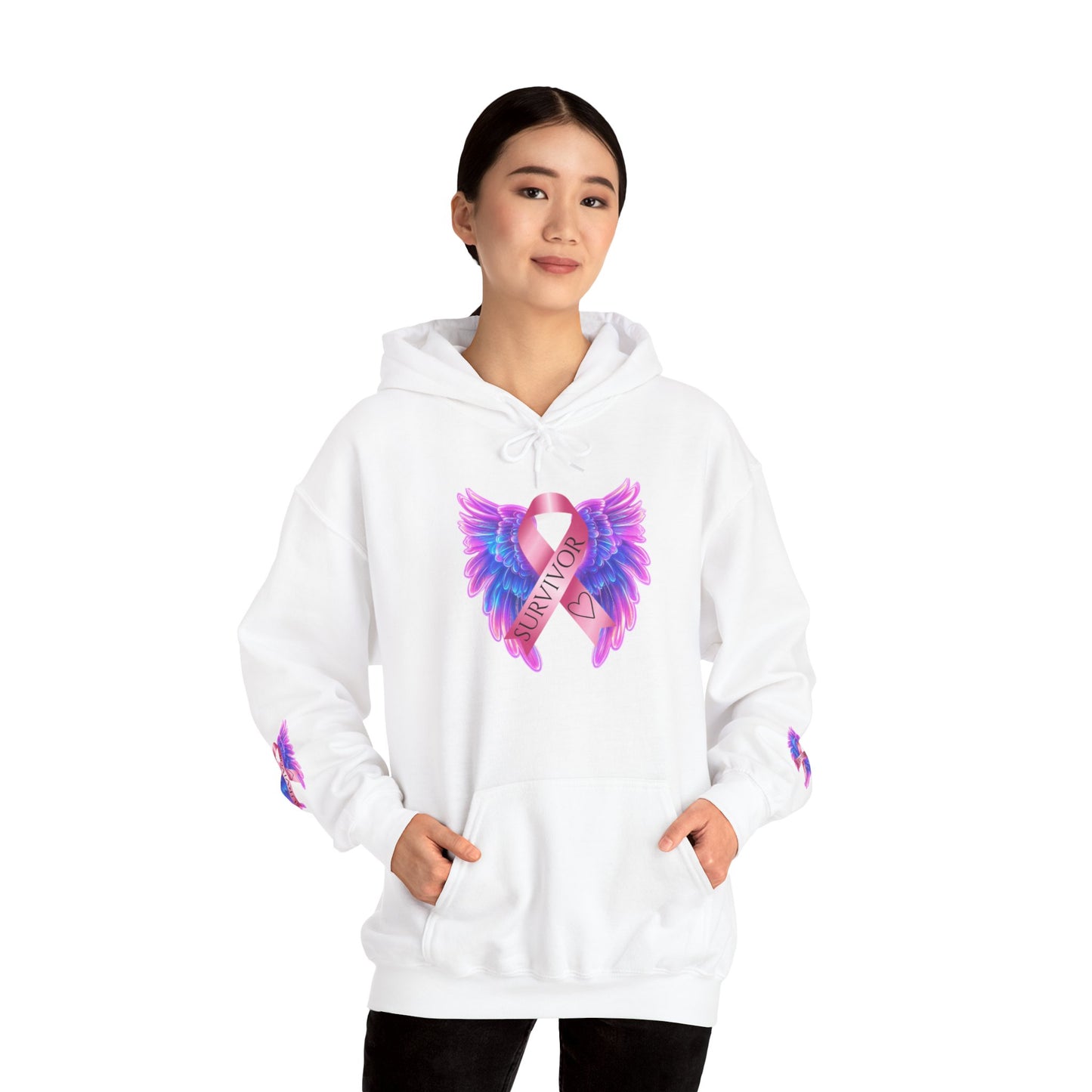Breast Cancer Ribbon Angel Wings Hoodie, Awareness Pullover
