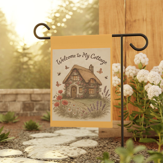 Charming Garden Banner, Cottage Decor, Welcome to My Cottage Sign, Floral Garden Art, outdoor home accent