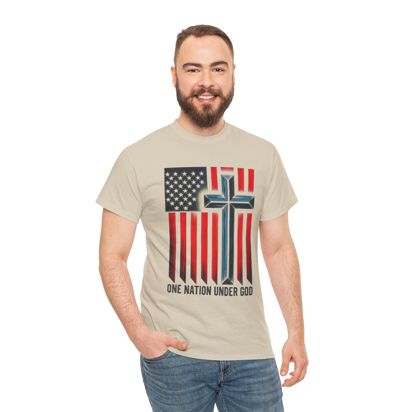 Patriotic Cross T-Shirt — "One Nation Under God" American Flag Tee