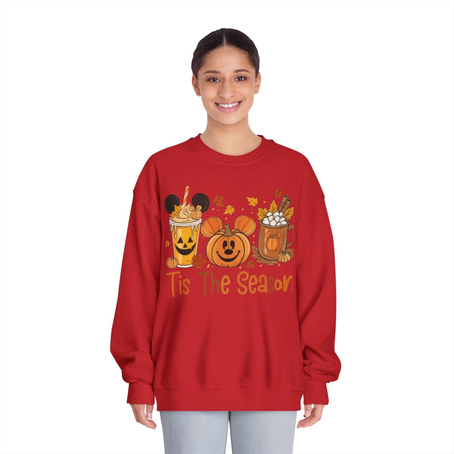 Cozy Fall Sweatshirt with Pumpkin and Hot Cocoa Design, Fall Apparel, Halloween Gift, Winter Fashion, Seasonal Sweatshirt