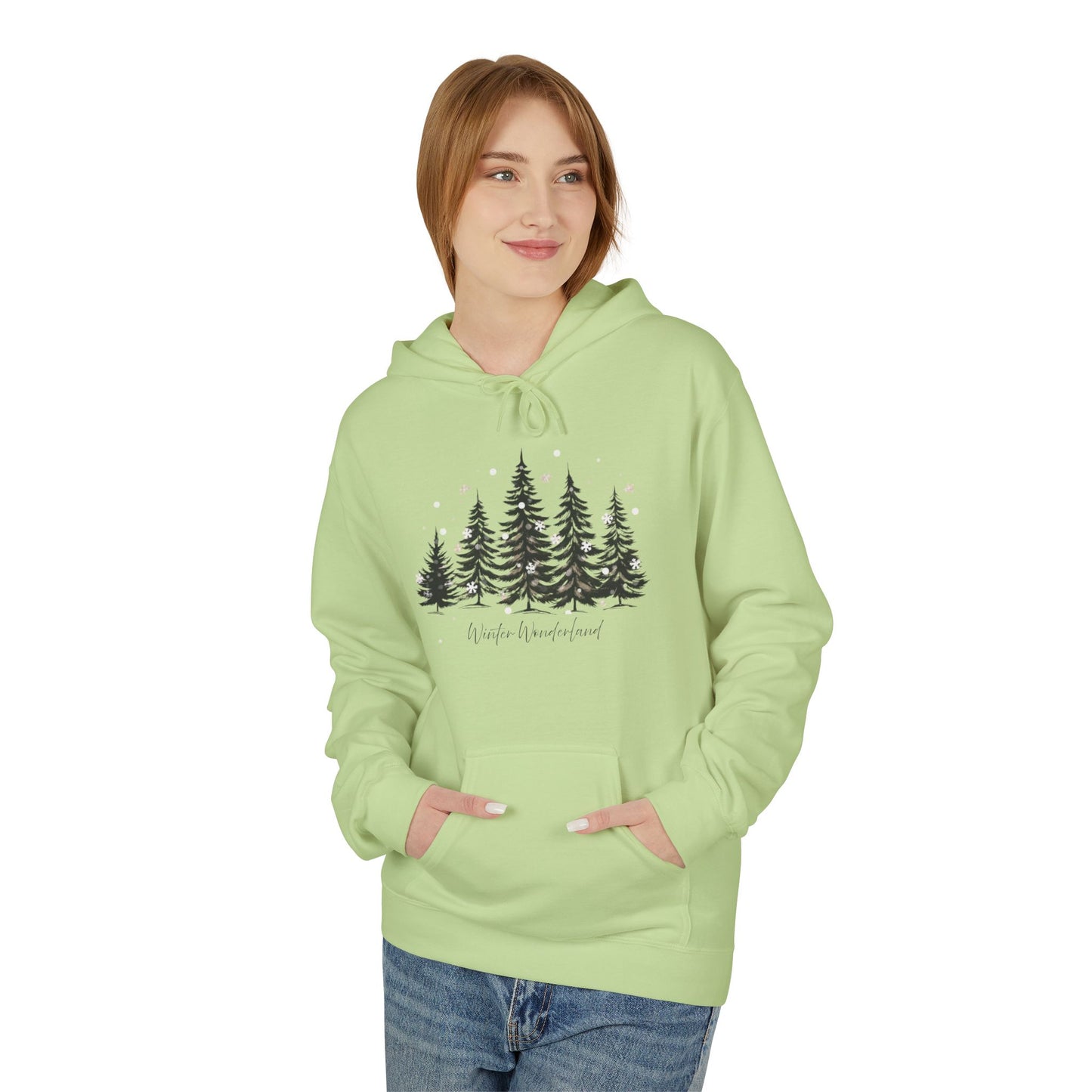 Cozy Forest Winter Hoodie with Snowflakes