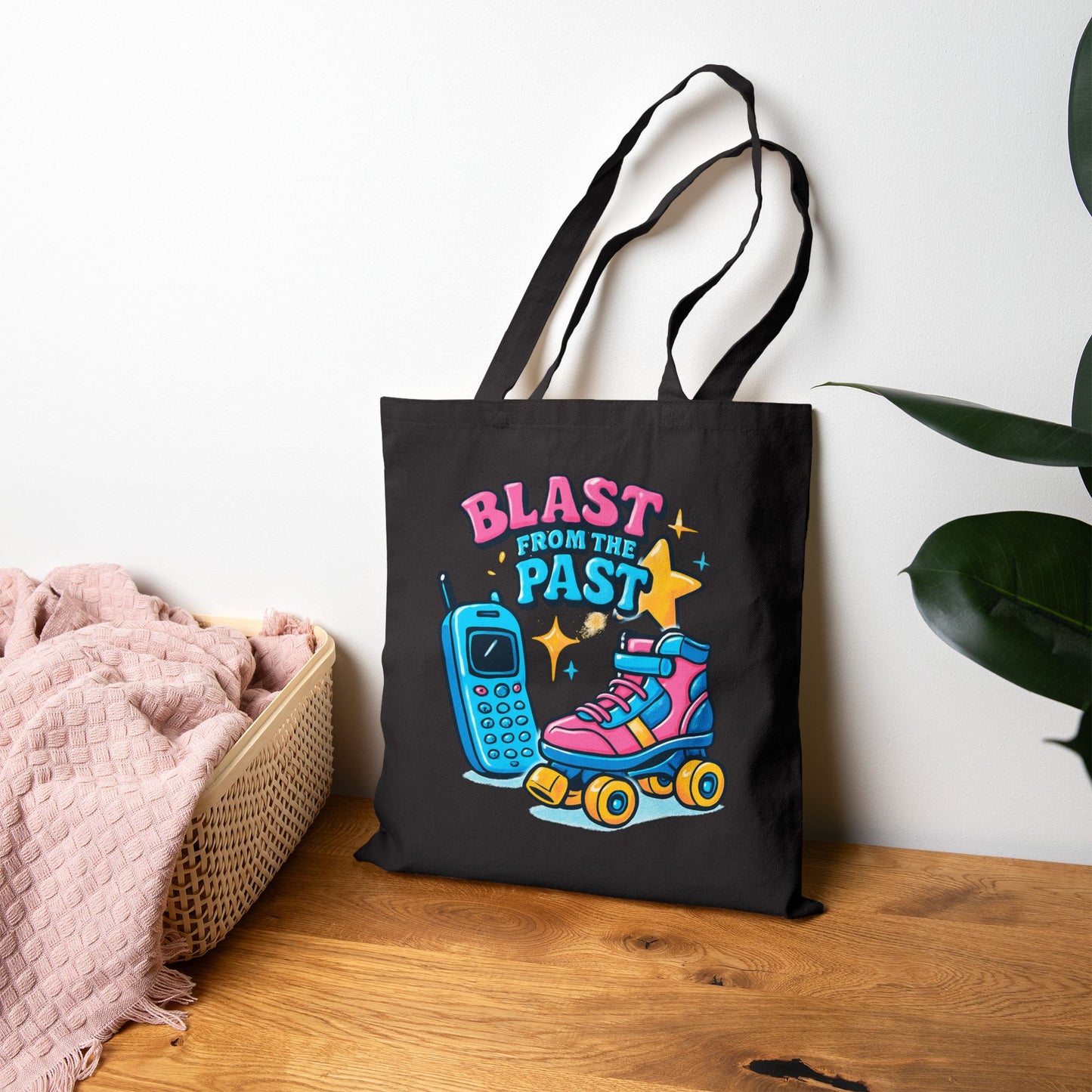 Tote Bag - Retro Roller Skates and Cordless Phone Design