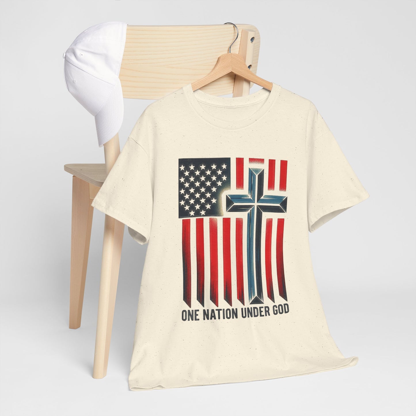 Patriotic Cross T-Shirt — "One Nation Under God" American Flag Tee