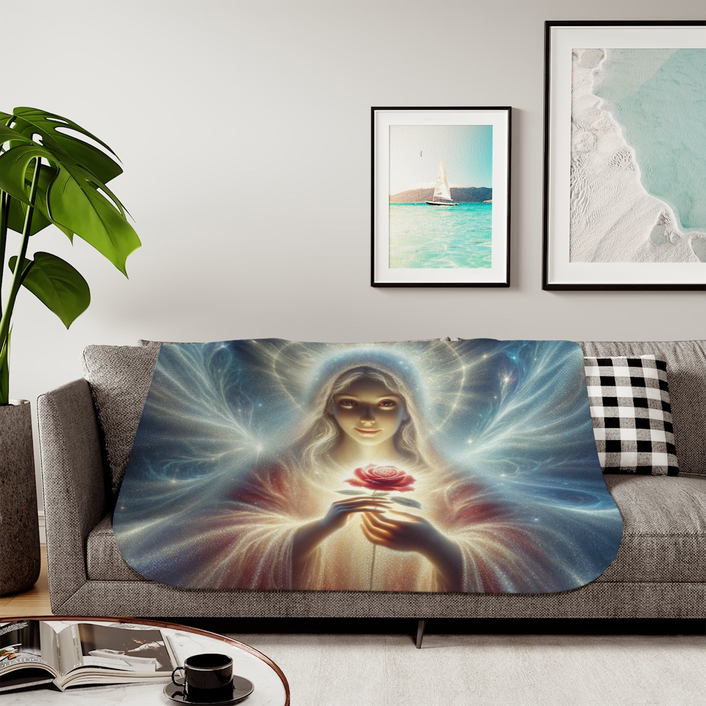 Sherpa Blanket, Angel with a Rose Design