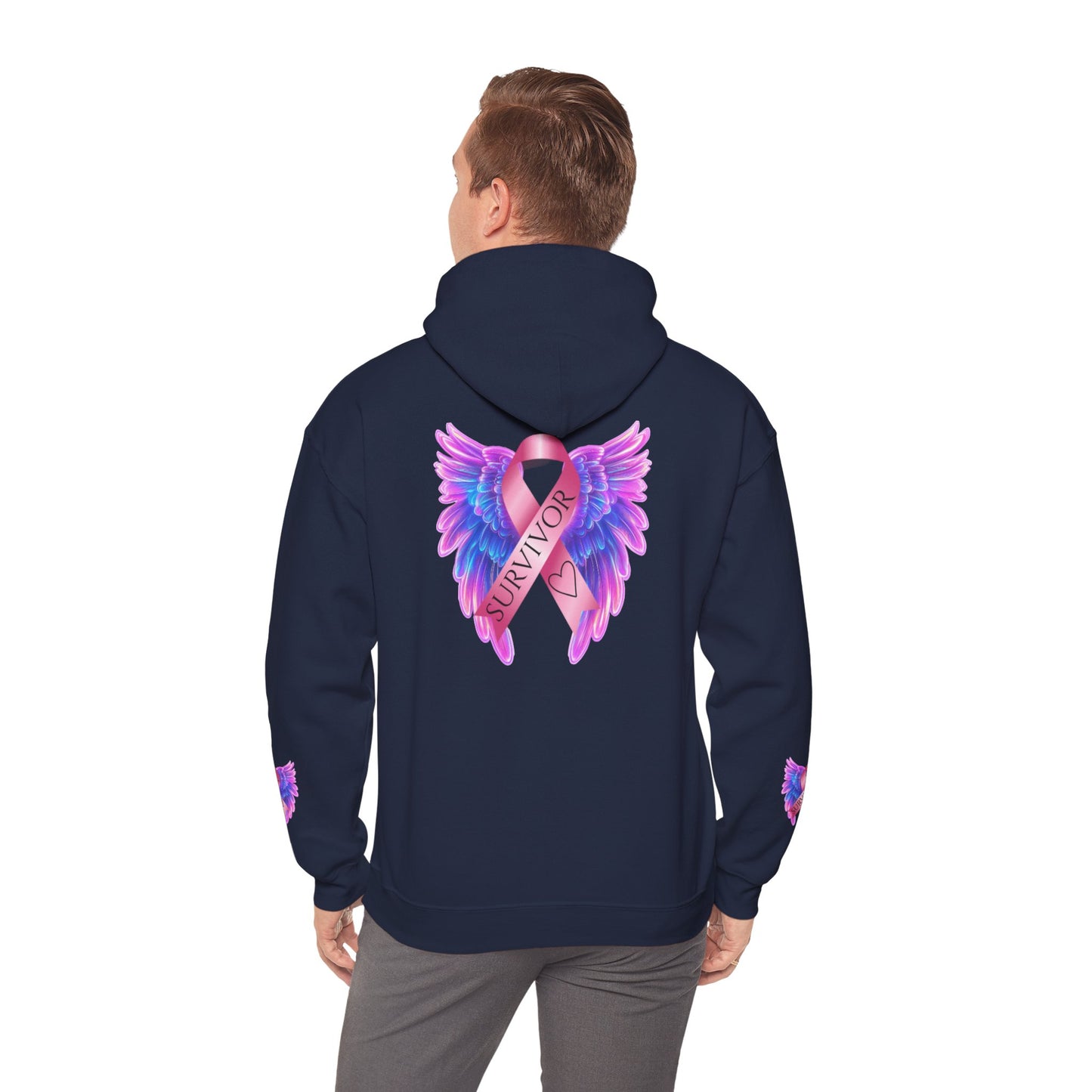 Breast Cancer Ribbon Angel Wings Hoodie, Awareness Pullover