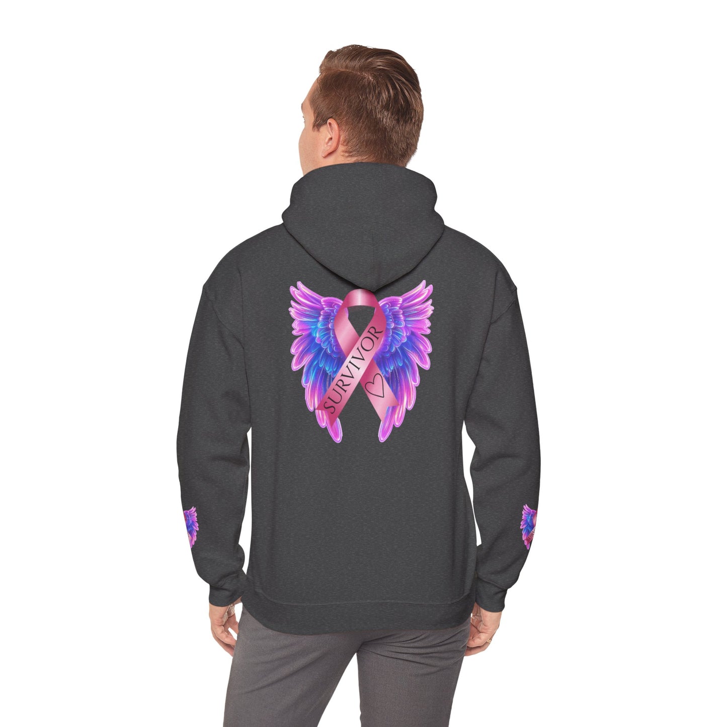 Breast Cancer Ribbon Angel Wings Hoodie, Awareness Pullover