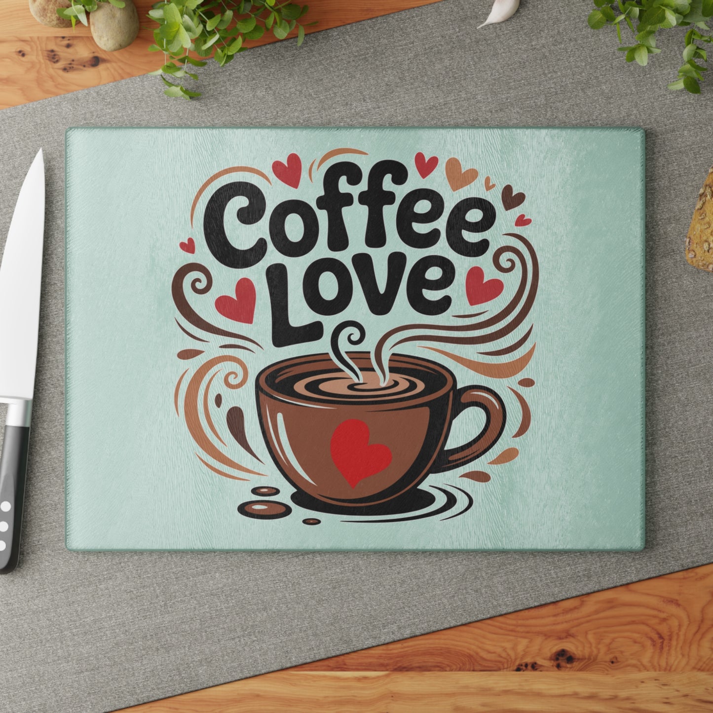 Coffee Love Glass Cutting Board, Decorative Kitchen Serving & Chopping Board