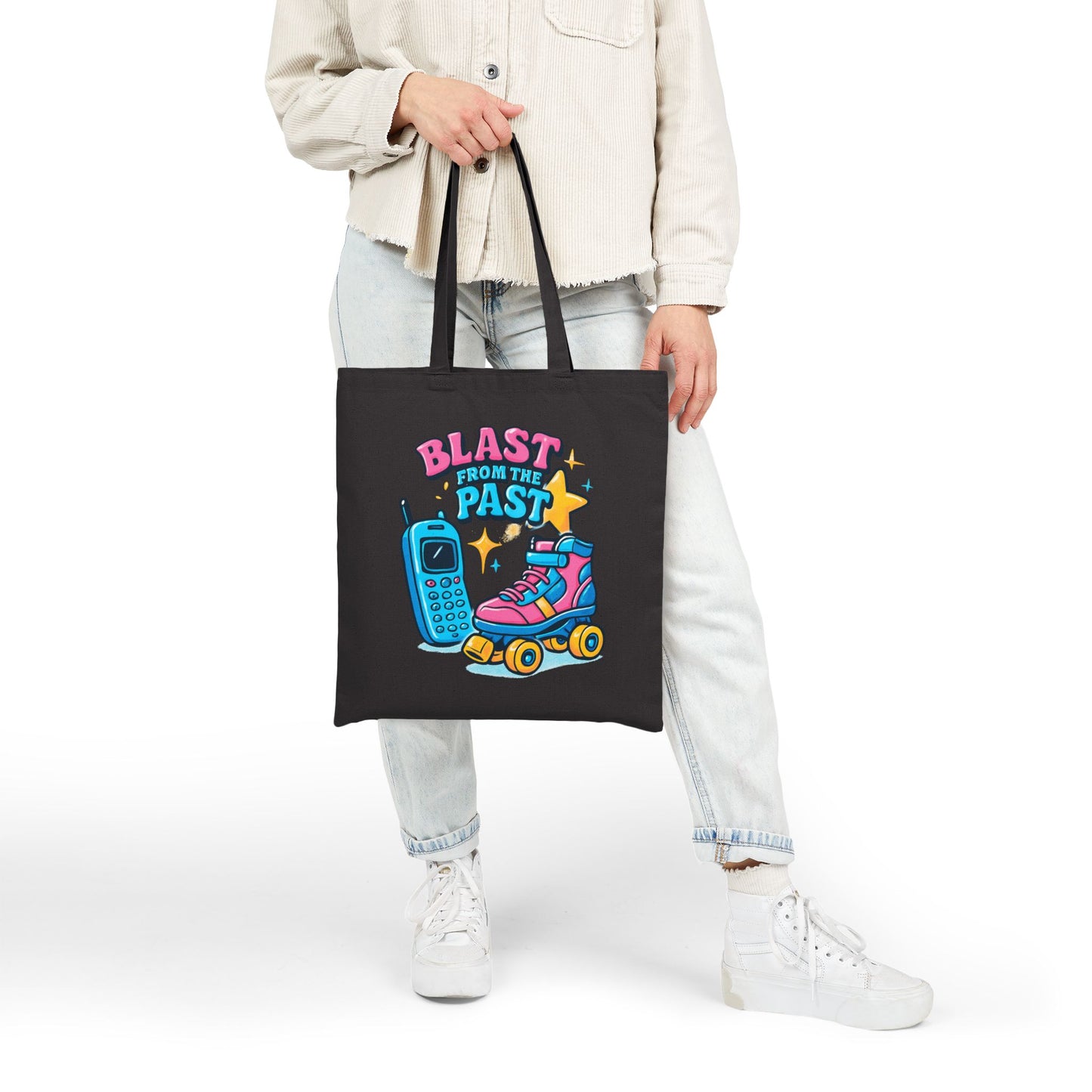 Tote Bag - Retro Roller Skates and Cordless Phone Design