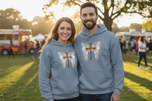 Christian Faith Hoodie — Angel Wings, Halo & Cross Pullover