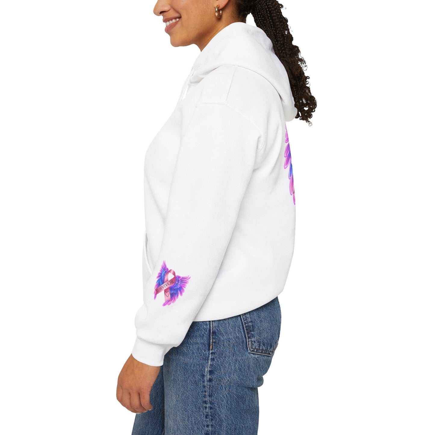 Breast Cancer Ribbon Angel Wings Hoodie, Awareness Pullover