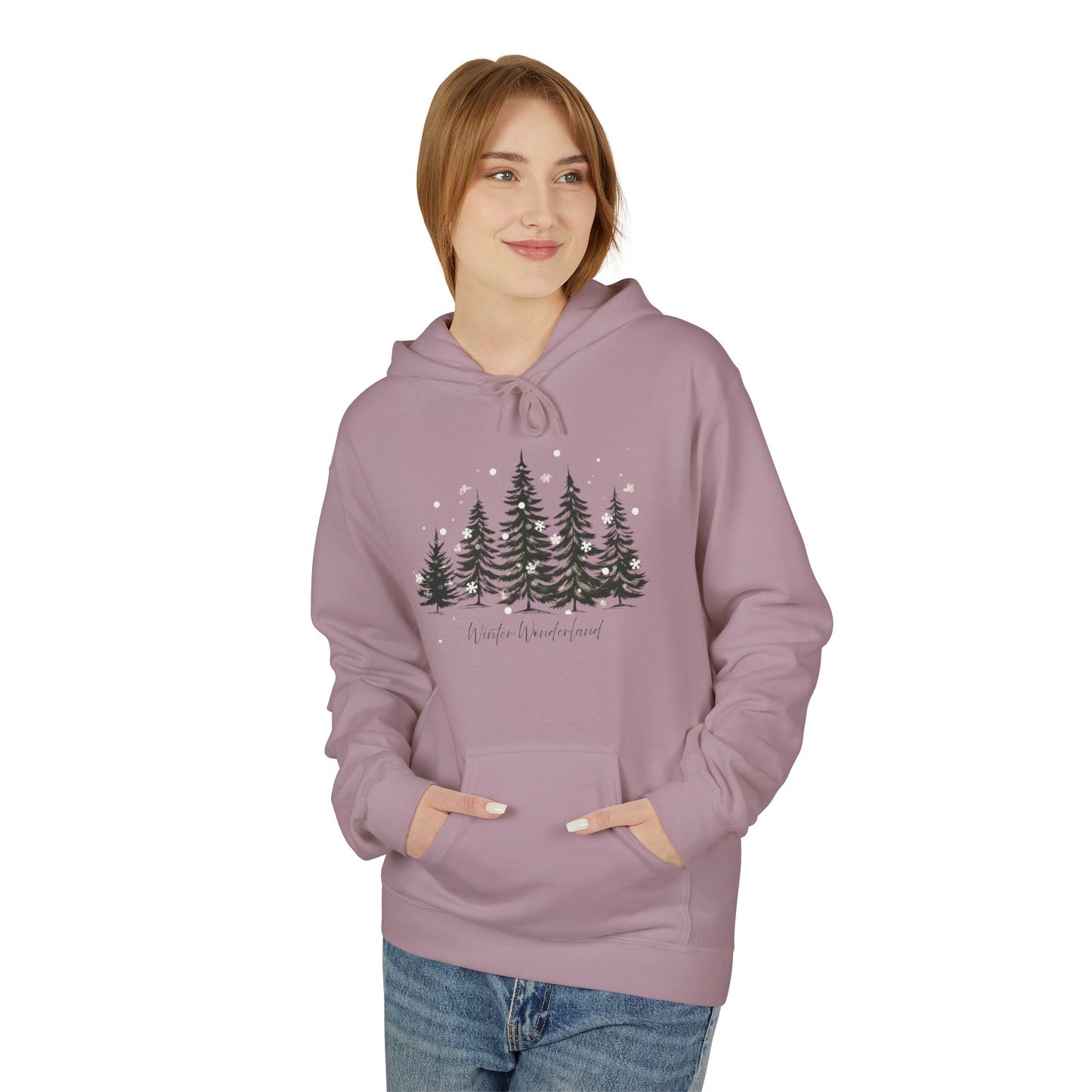 Cozy Forest Winter Hoodie with Snowflakes