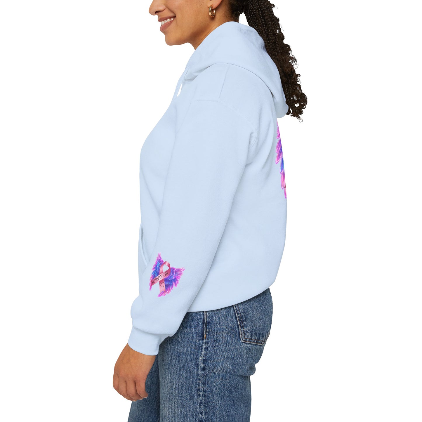 Breast Cancer Ribbon Angel Wings Hoodie, Awareness Pullover