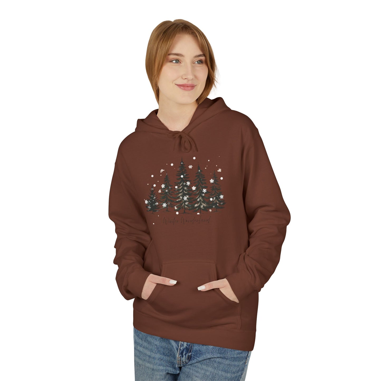 Cozy Forest Winter Hoodie with Snowflakes