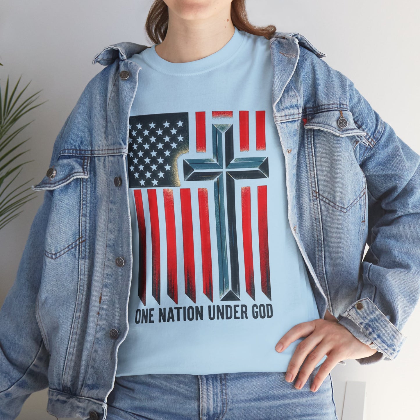 Patriotic Cross T-Shirt — "One Nation Under God" American Flag Tee