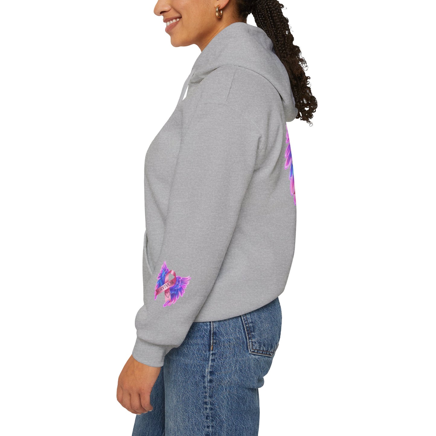 Breast Cancer Ribbon Angel Wings Hoodie, Awareness Pullover