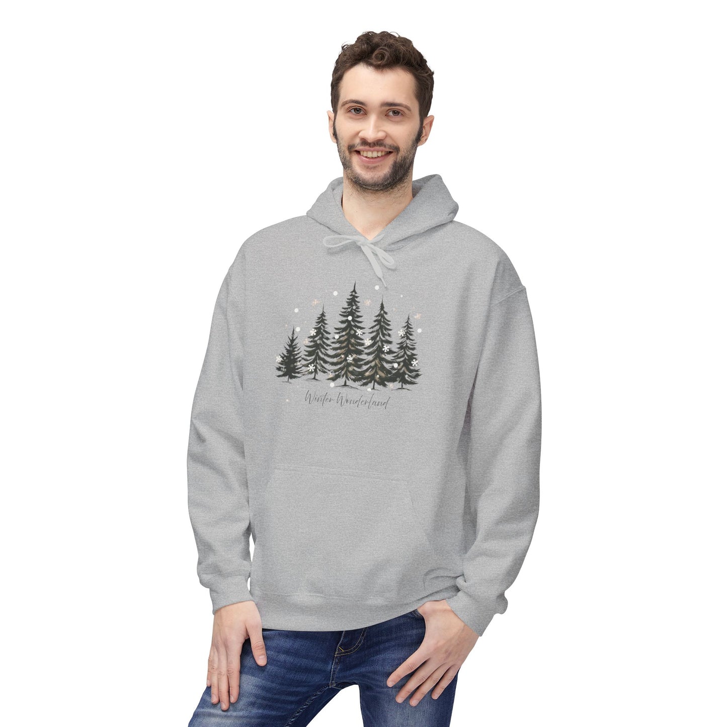 Cozy Forest Winter Hoodie with Snowflakes