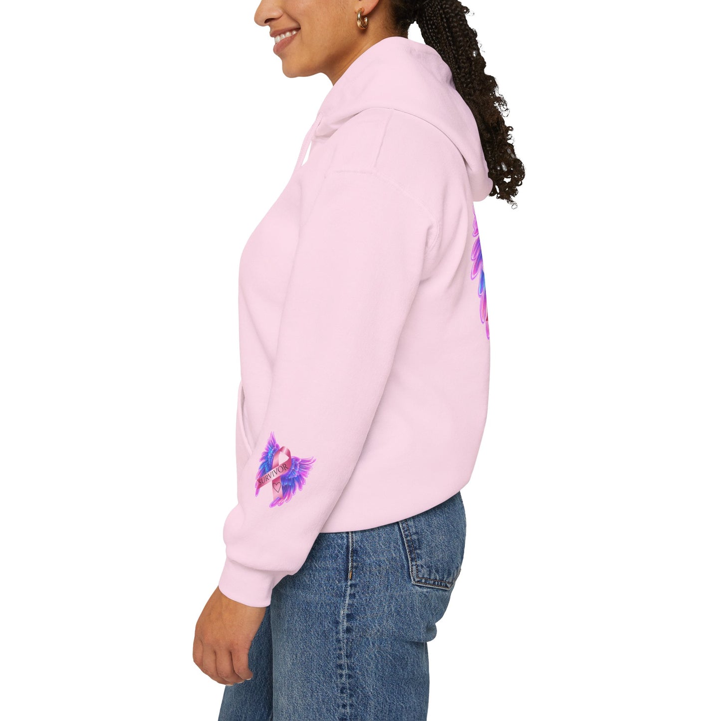 Breast Cancer Ribbon Angel Wings Hoodie, Awareness Pullover