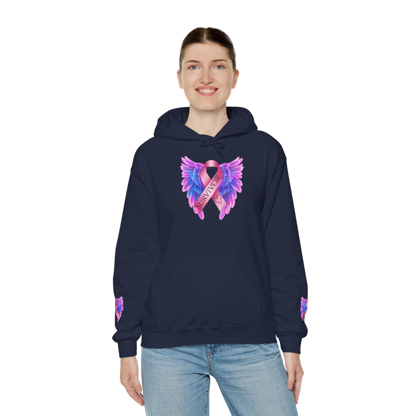 Breast Cancer Ribbon Angel Wings Hoodie, Awareness Pullover