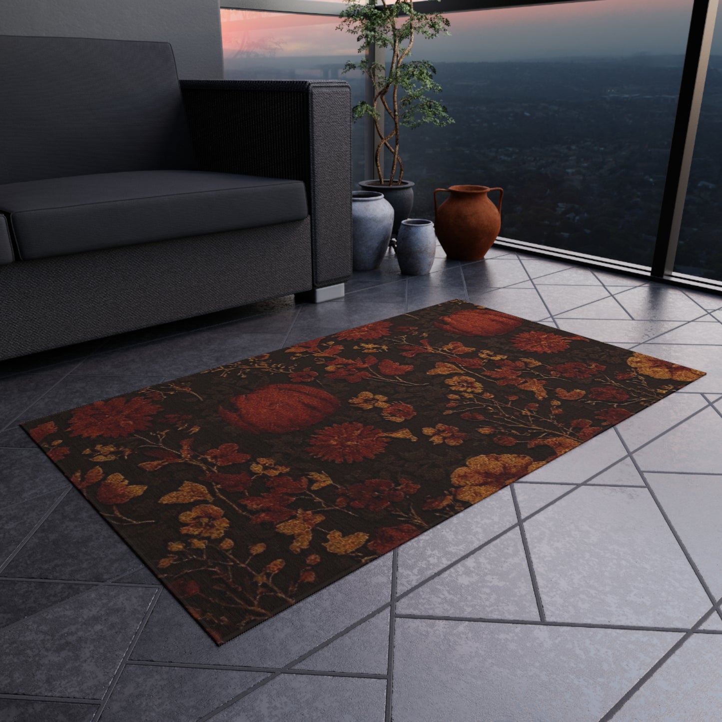 Outdoor Area Rug, Floral Outdoor Mat, Patio Decor, Garden Rug, Home Entryway, Floor Decor, Boho Style