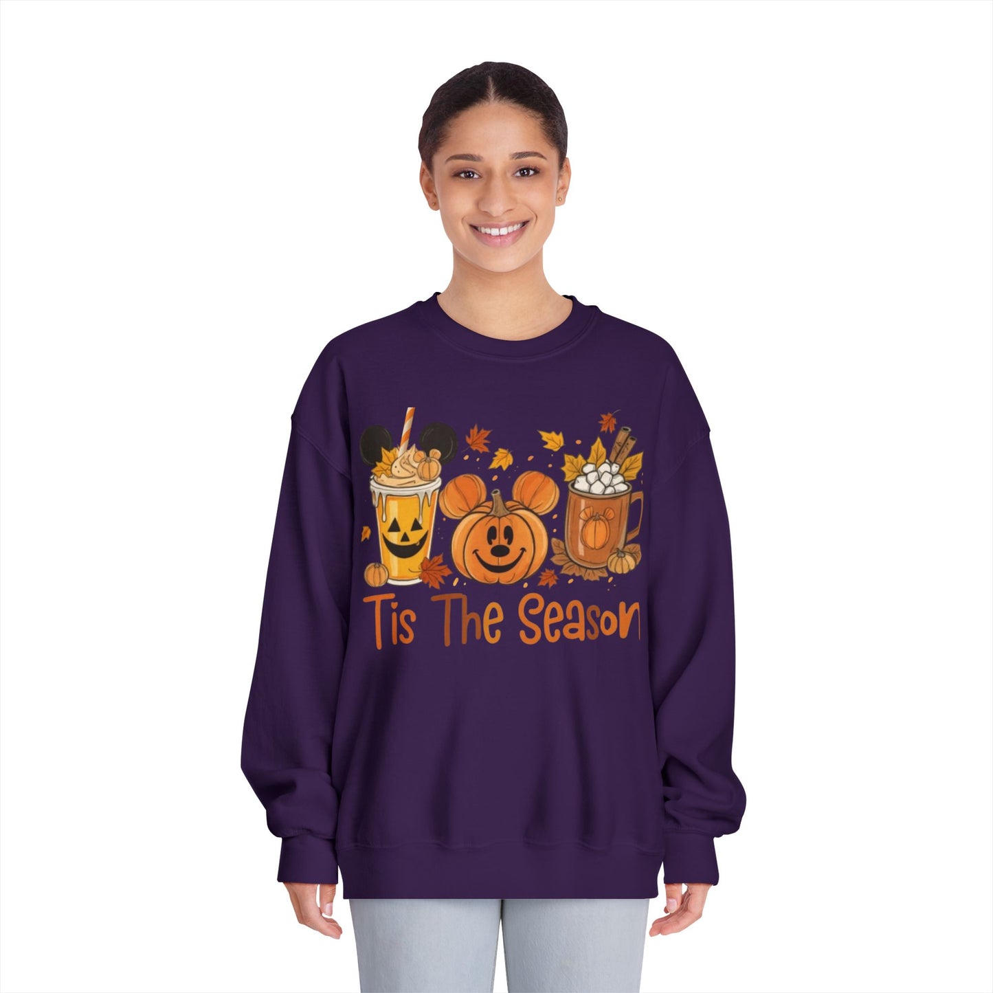 Cozy Fall Sweatshirt with Pumpkin and Hot Cocoa Design, Fall Apparel, Halloween Gift, Winter Fashion, Seasonal Sweatshirt