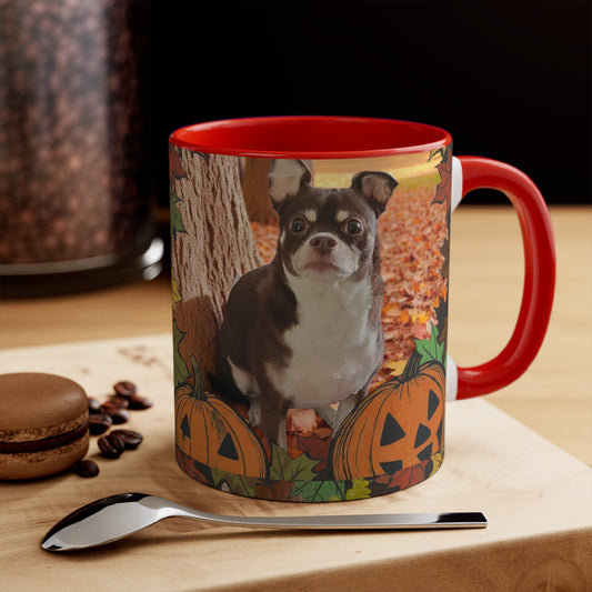 Autumn Pet-Themed Accent Mug | Cute Dog & Pumpkin Design, Fall Coffee Cup, Gift for Pet Lovers, Halloween Decor, Cozy Tea Mug