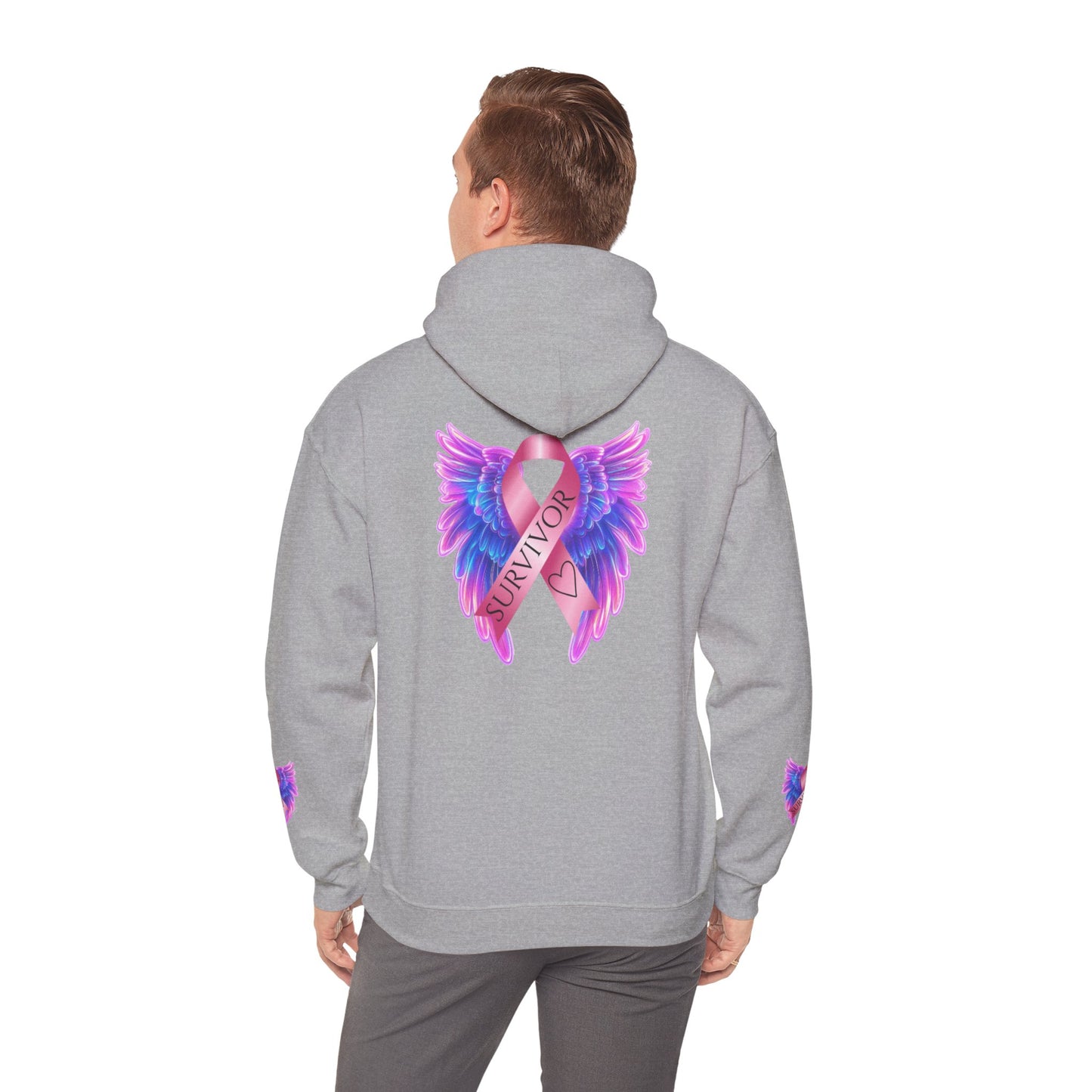 Breast Cancer Ribbon Angel Wings Hoodie, Awareness Pullover