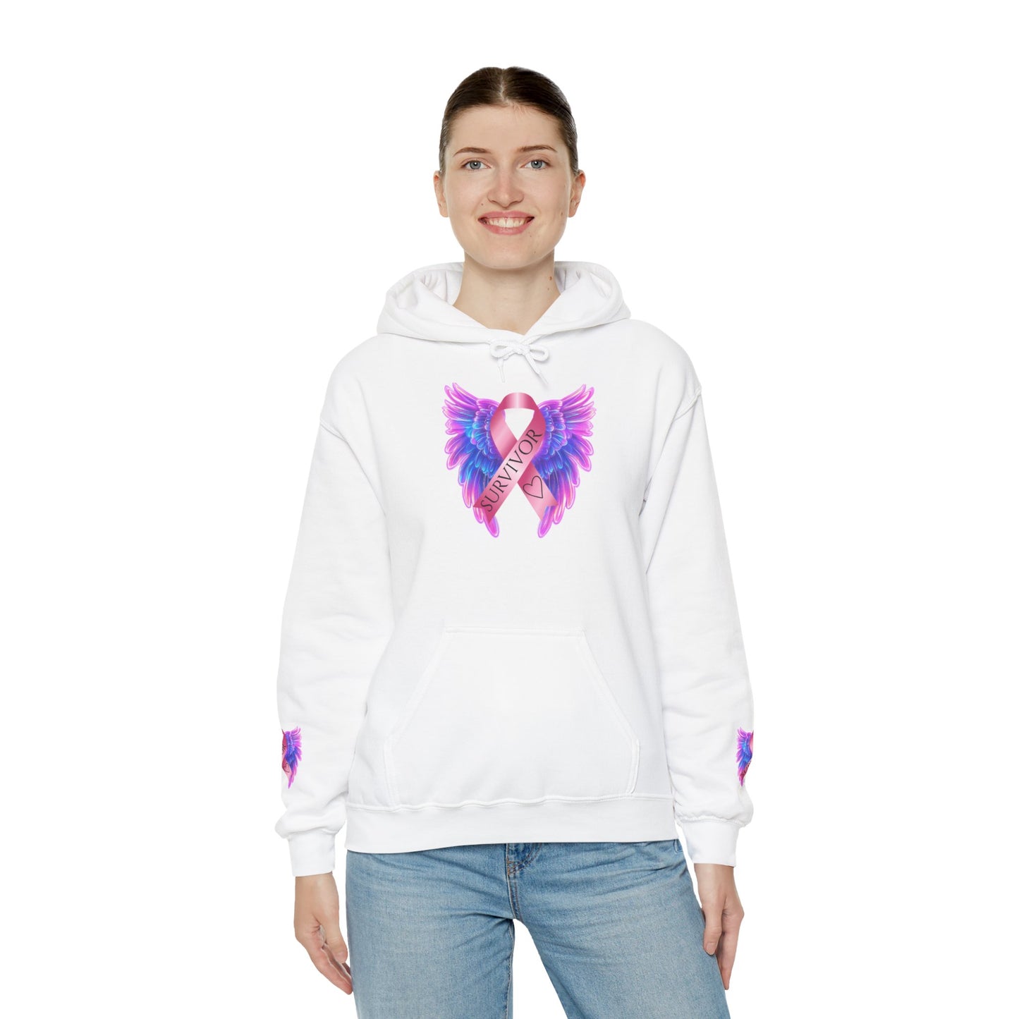 Breast Cancer Ribbon Angel Wings Hoodie, Awareness Pullover