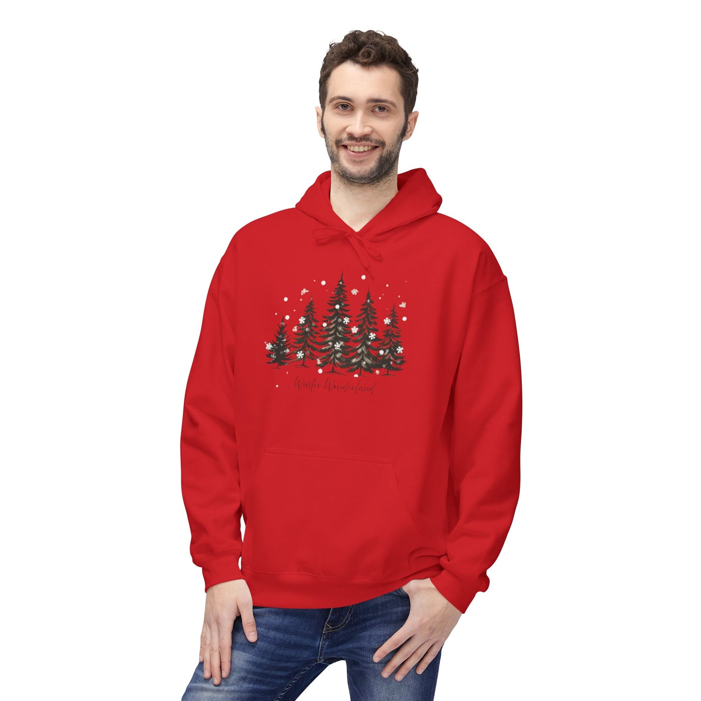 Cozy Forest Winter Hoodie with Snowflakes