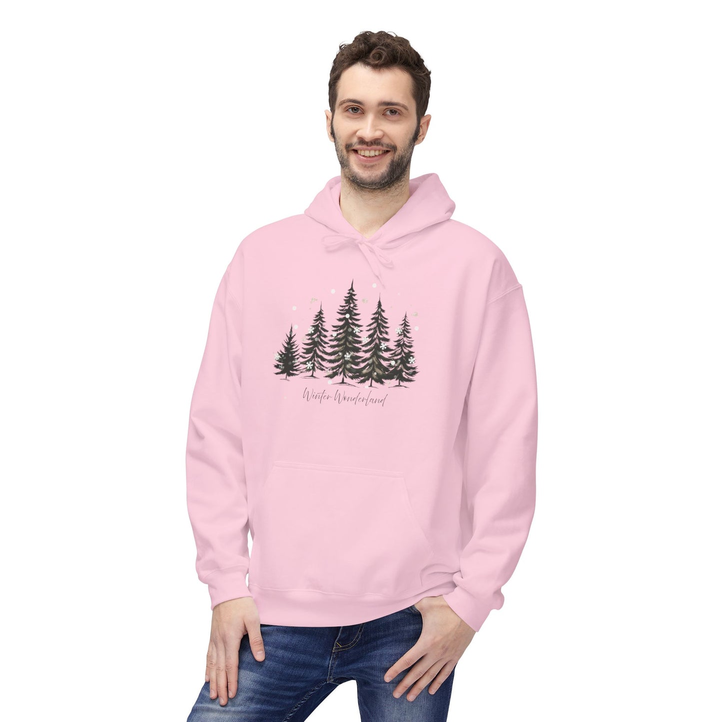 Cozy Forest Winter Hoodie with Snowflakes