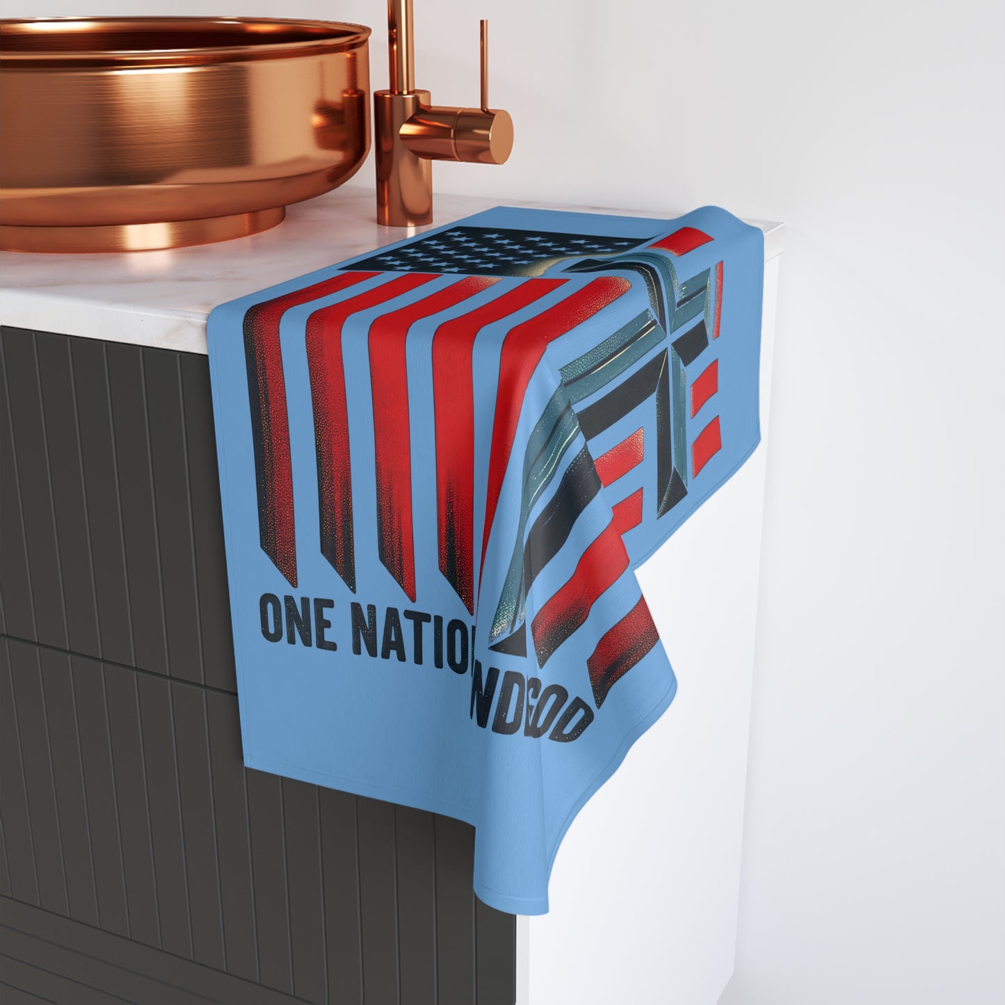 One Nation Under God Hand Towel — American Flag Cross Patriotic Kitchen Towel