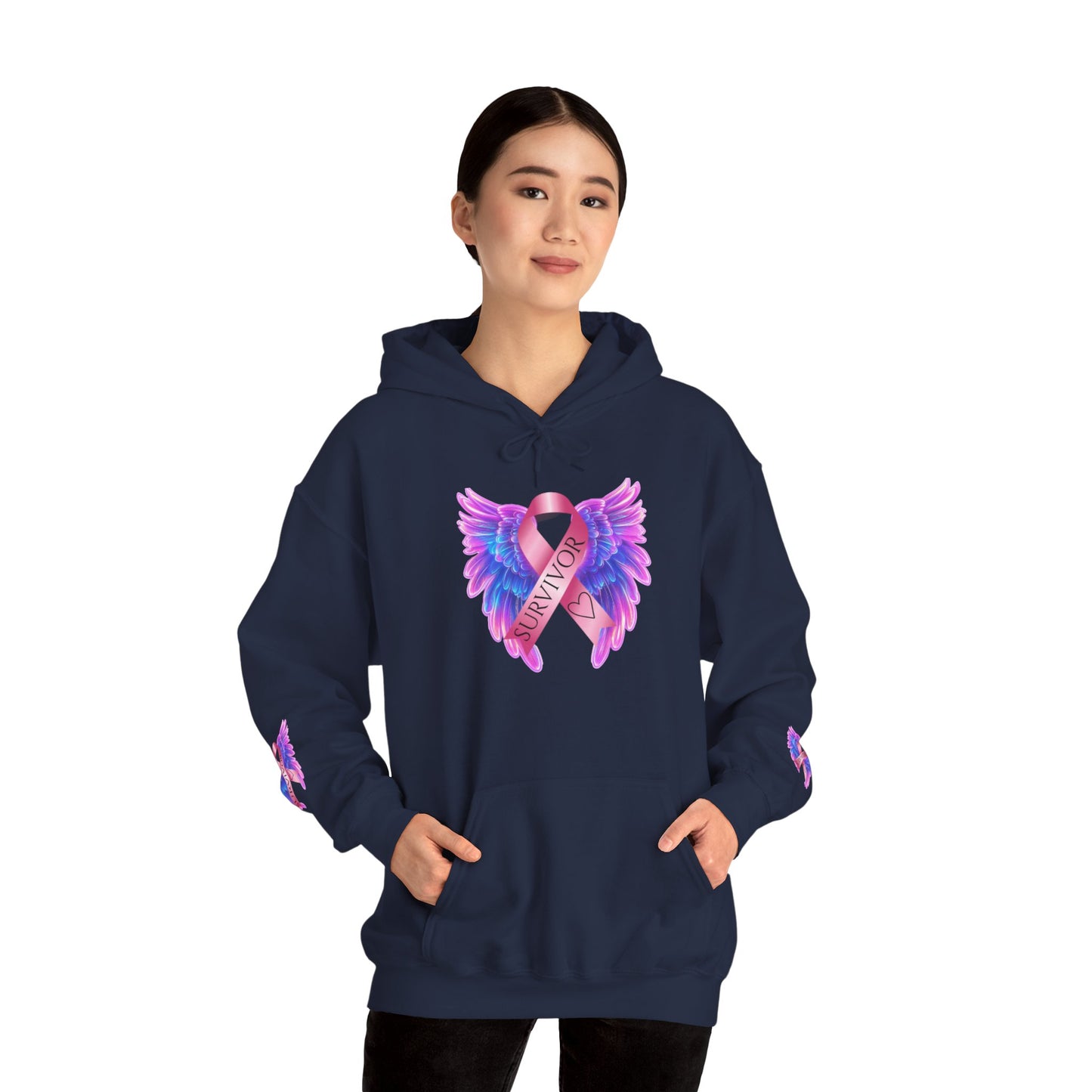 Breast Cancer Ribbon Angel Wings Hoodie, Awareness Pullover