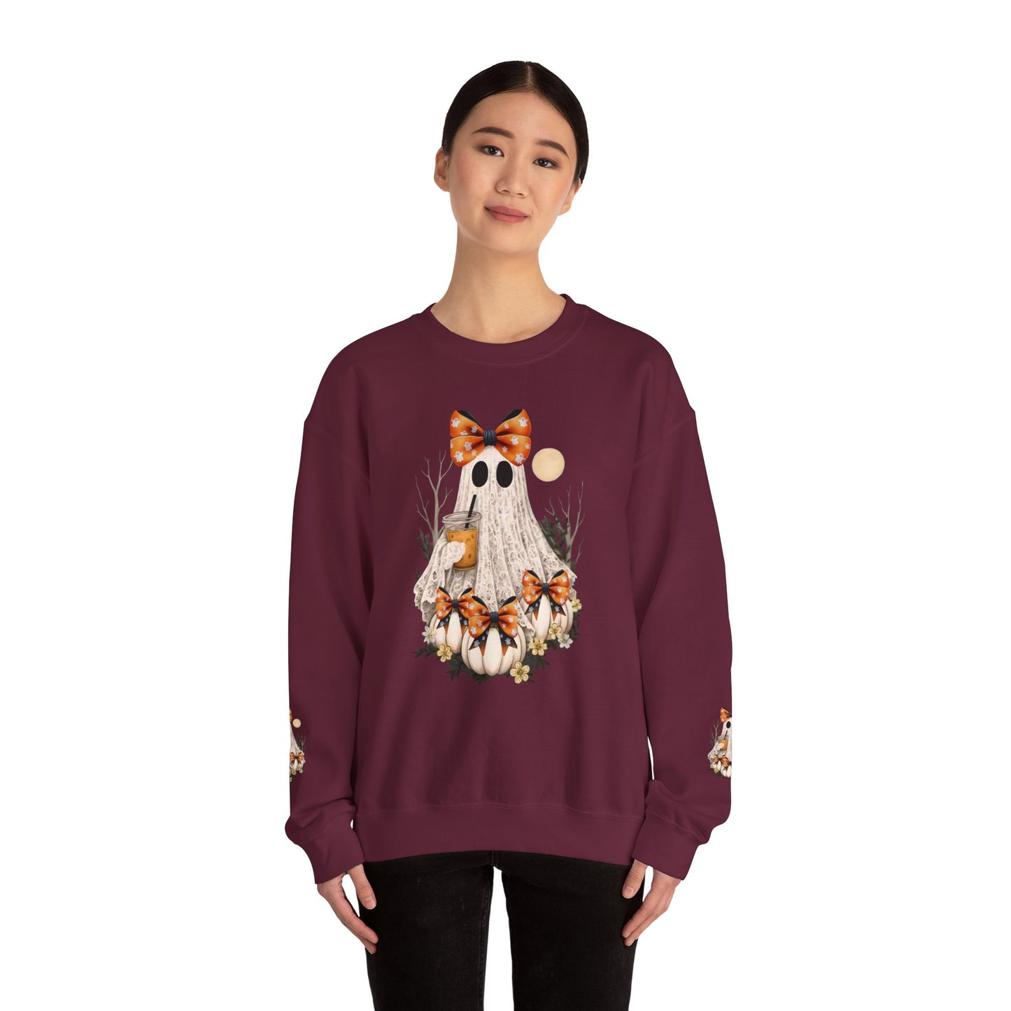 Ghostly Rustic Charm Sweatshirt - Cozy Fall Fashion, Halloween Gift, Unisex Crewneck, Autumn Vibes, Seasonal Celebration