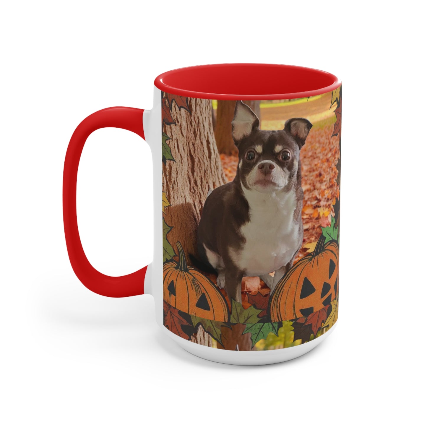 Autumn Pet-Themed Accent Mug | Cute Dog & Pumpkin Design, Fall Coffee Cup, Gift for Pet Lovers, Halloween Decor, Cozy Tea Mug