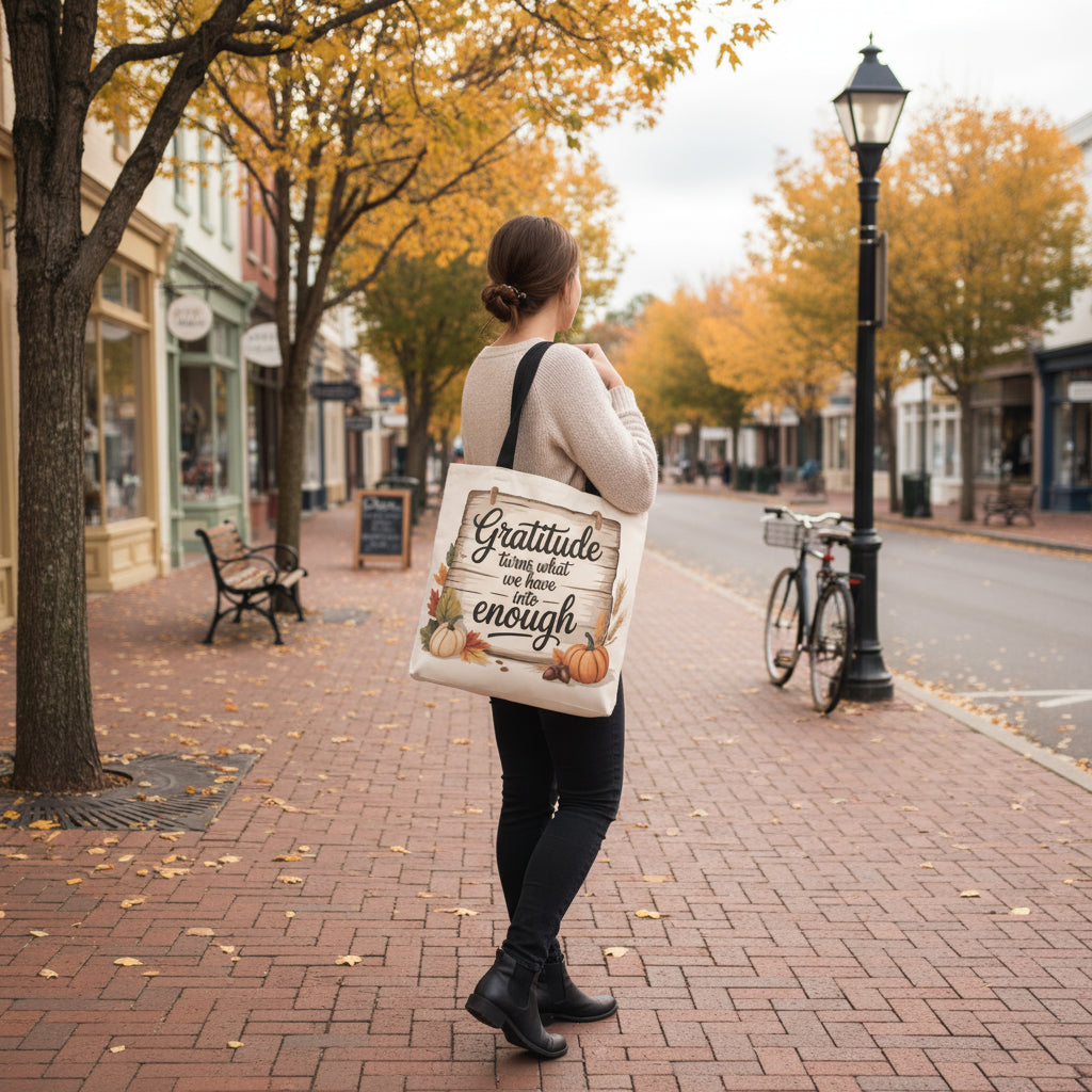 Gratitude Fall Tote Bag, Perfect for Thanksgiving, Eco-Friendly Shopping, Autumn Decor, Gift for Her