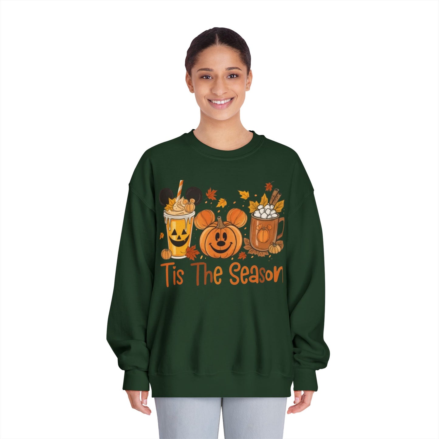 Cozy Fall Sweatshirt with Pumpkin and Hot Cocoa Design, Fall Apparel, Halloween Gift, Winter Fashion, Seasonal Sweatshirt