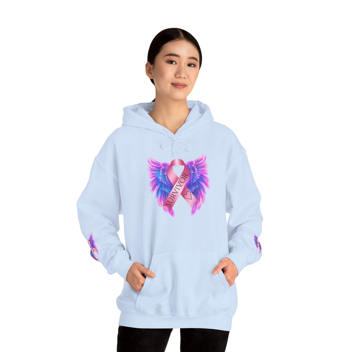 Breast Cancer Ribbon Angel Wings Hoodie, Awareness Pullover