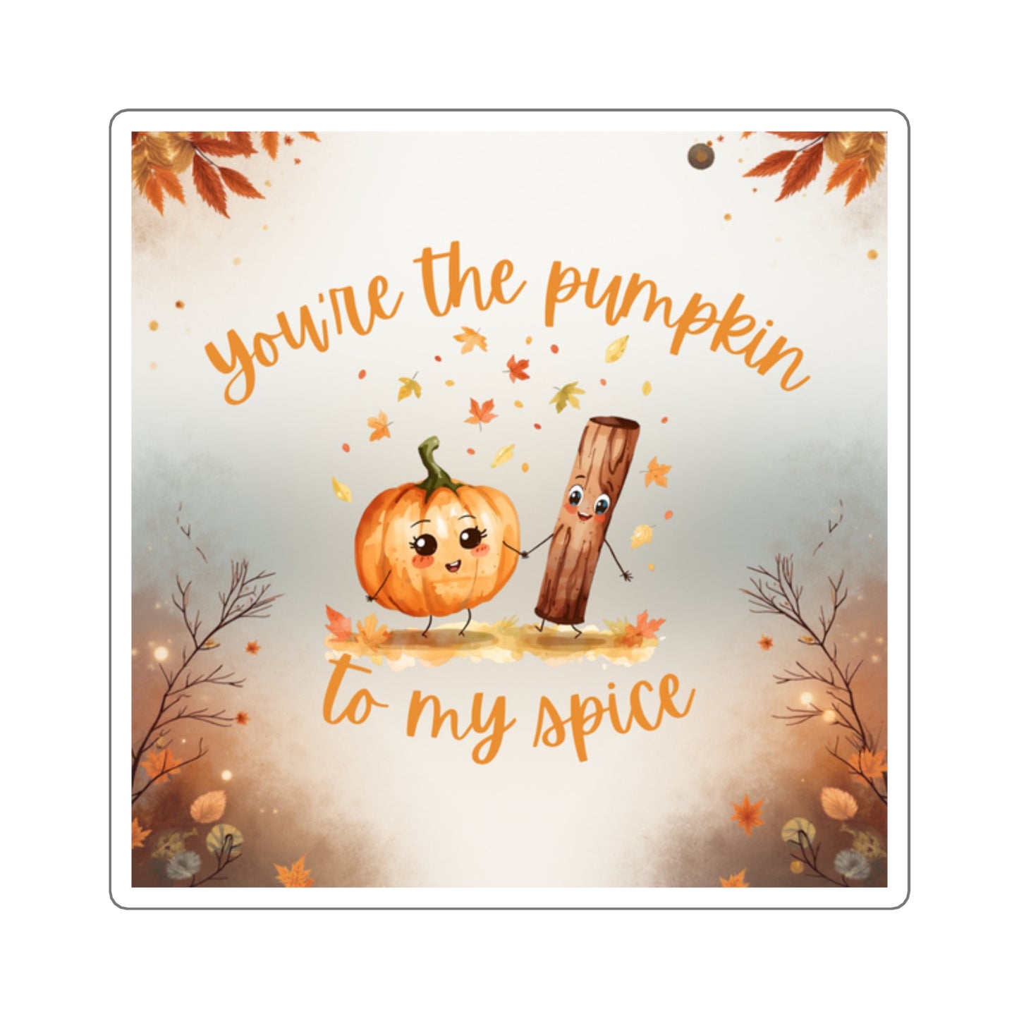 Fall-Themed Square Stickers, Cute Pumpkin and Cinnamon Stick Design – Perfect for Autumn Decor, Scrapbooking, Gifts, and Laptop Accessories