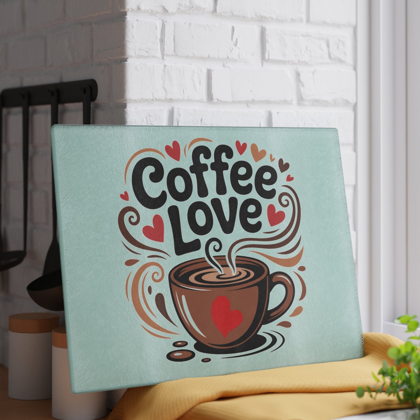 Coffee Love Glass Cutting Board, Decorative Kitchen Serving & Chopping Board
